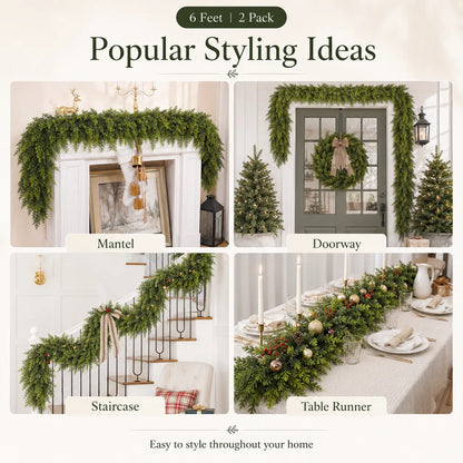 6FT Real Touch Cedar Garland 2-Pack | Christmas Mantel Decor