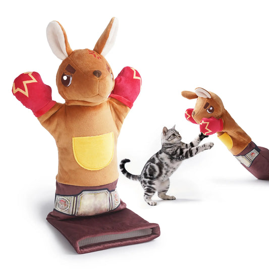 Rumble Roo  Cat Wrestling Toy, 22-Inch Kangaroo Puppet with Catnip Pouches & Treat Pocket