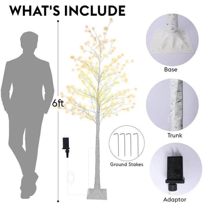 6ft Lighted Birch Tree with 544 Warm White LEDs | Auto Timer