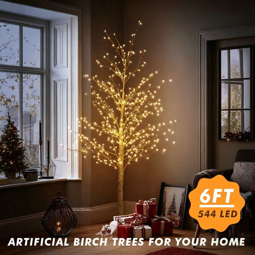 6ft Lighted Birch Tree with 544 Warm White LEDs | Auto Timer