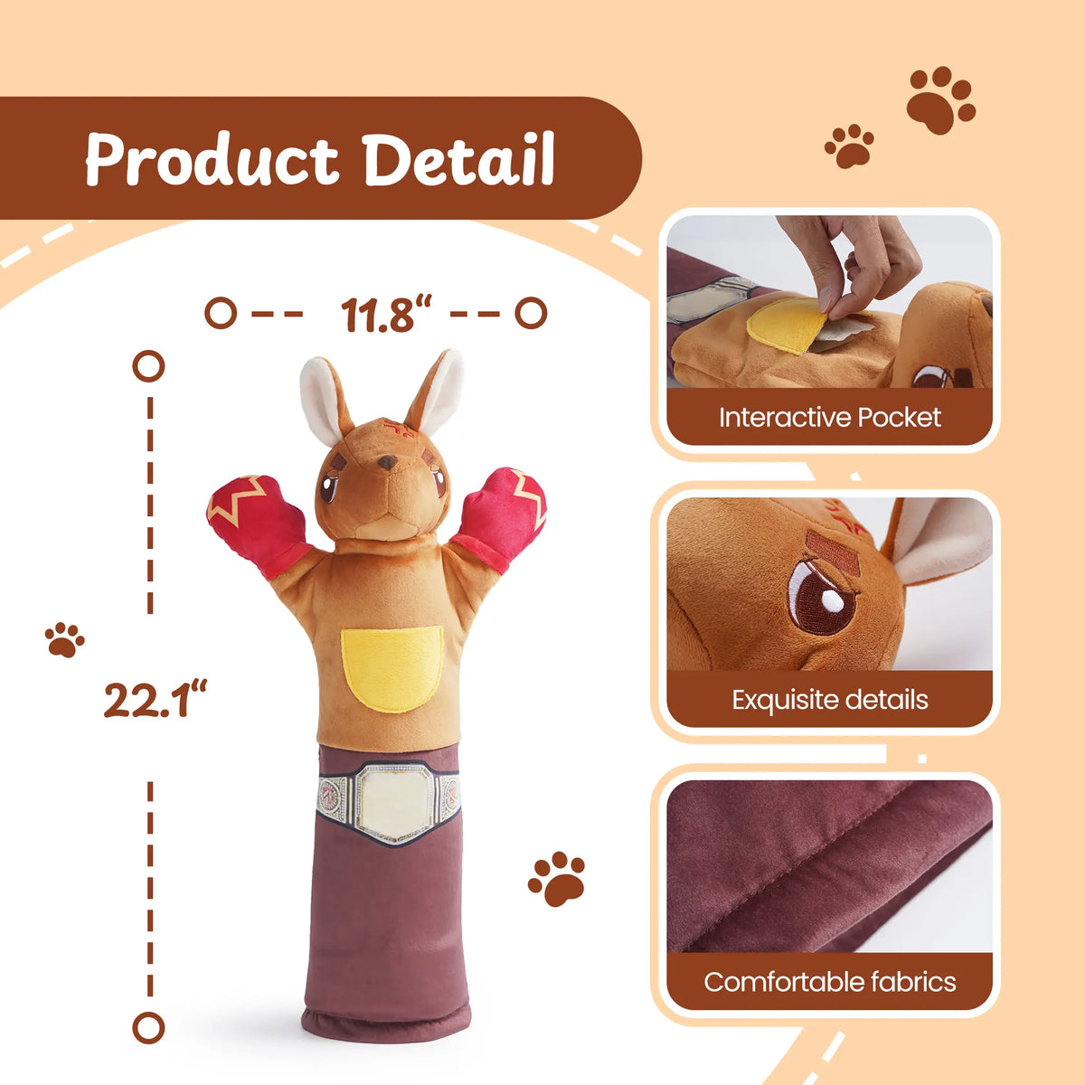 Rumble Roo  Cat Wrestling Toy, 22-Inch Kangaroo Puppet with Catnip Pouches & Treat Pocket