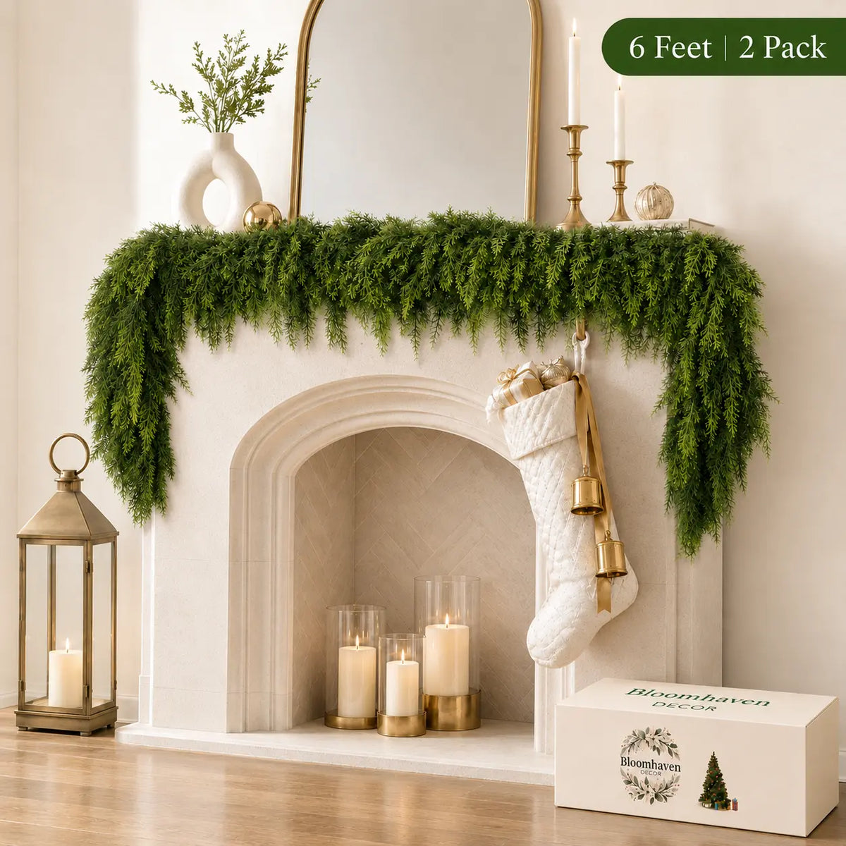 6FT Real Touch Cedar Garland 2-Pack | Christmas Mantel Decor