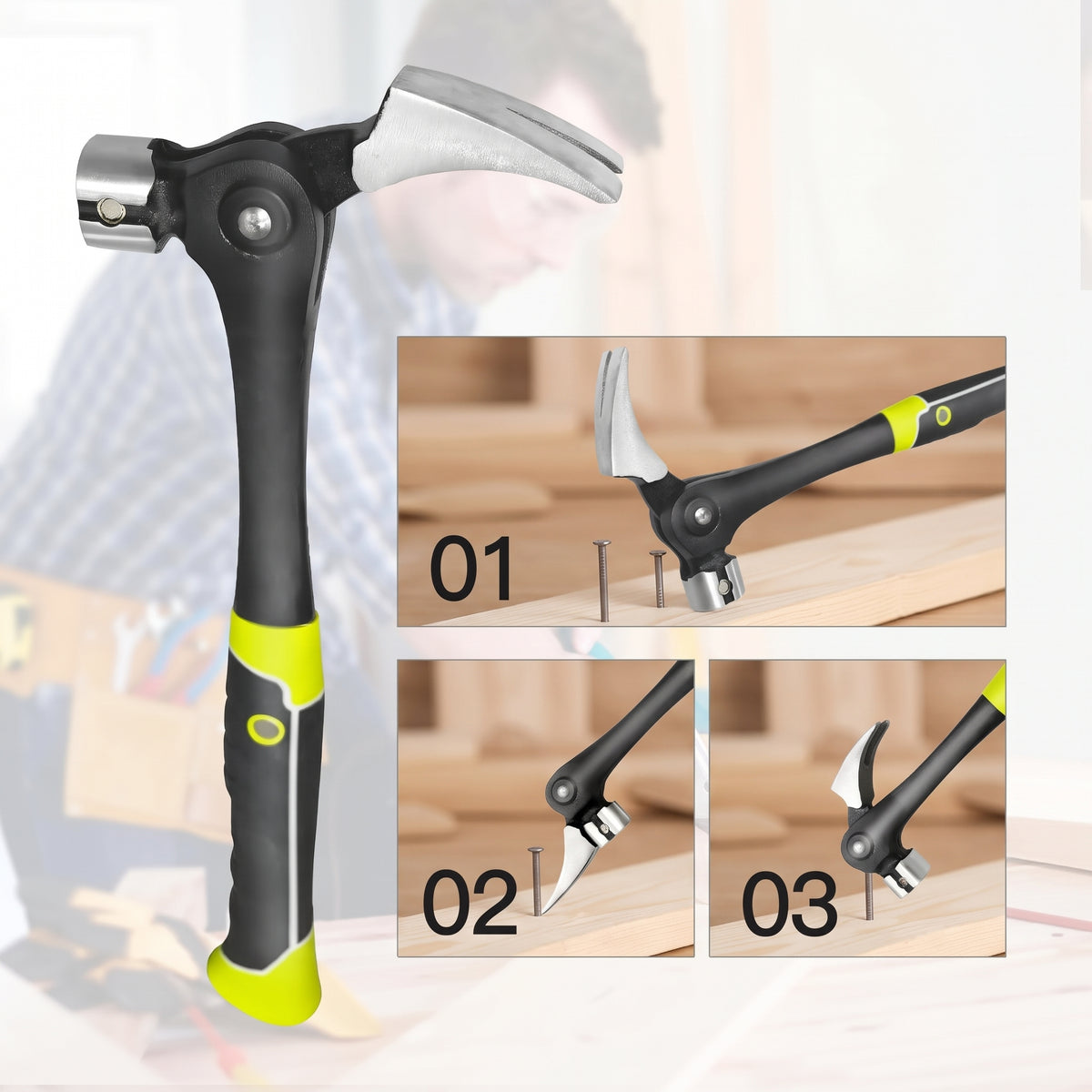 [2-Pack] Ultimate Multi-Angle Claw Hammer with Magnetic Nail Starter
