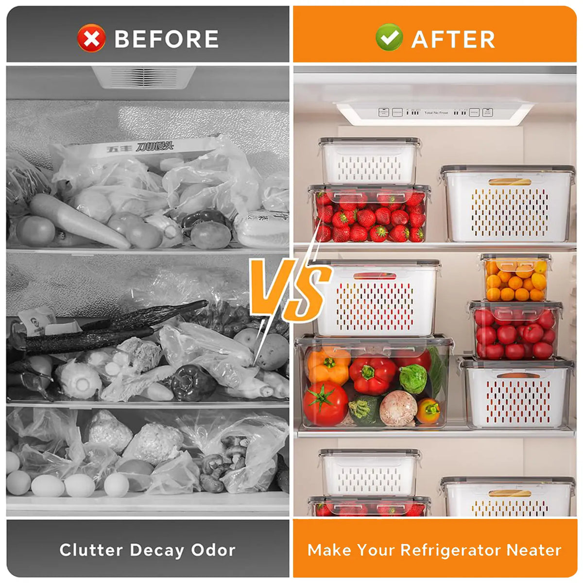 Keep Your Produce Fresh 3X Longer! | 5-Piece Drain Basket Fridge Containers - Perfect for Healthy Meal Prep