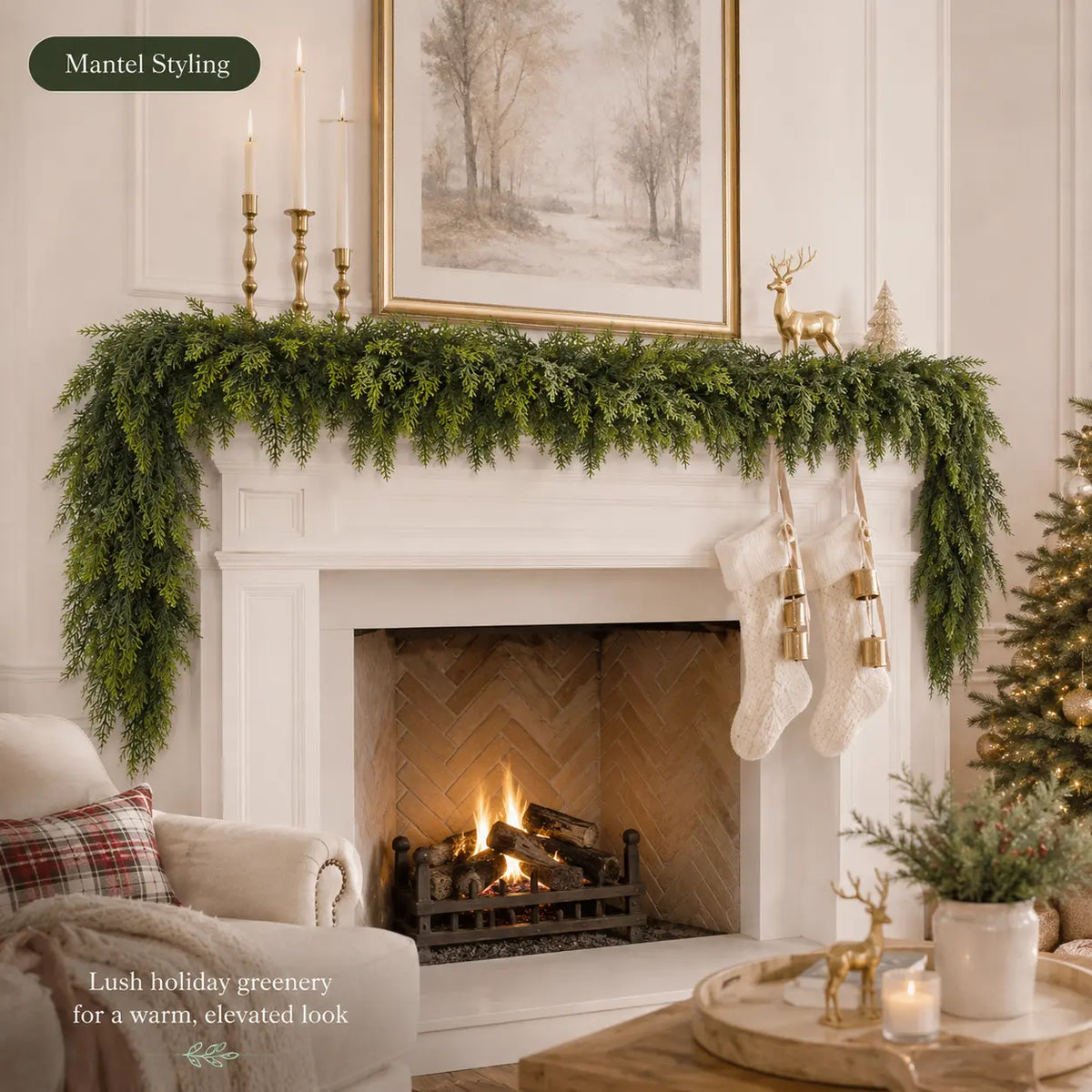 6FT Real Touch Cedar Garland 2-Pack | Christmas Mantel Decor