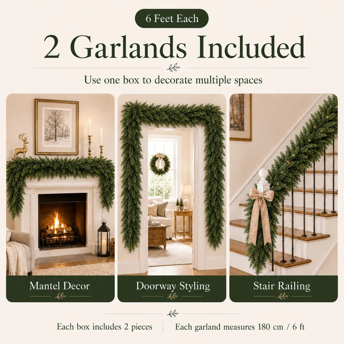 6FT Real Touch Cedar Garland 2-Pack | Christmas Mantel Decor