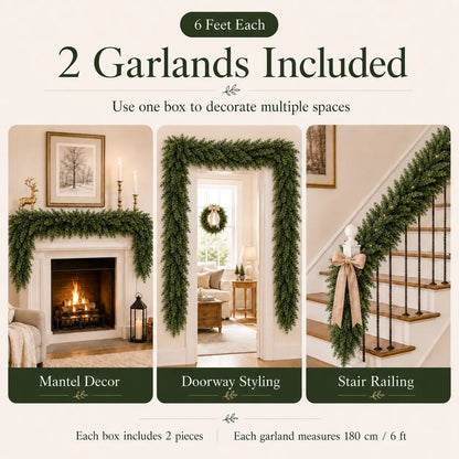 6FT Real Touch Cedar Garland 2-Pack | Christmas Mantel Decor