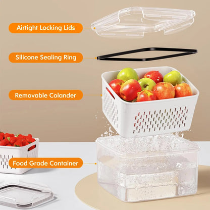 Keep Your Produce Fresh 3X Longer! | 5-Piece Drain Basket Fridge Containers - Perfect for Healthy Meal Prep