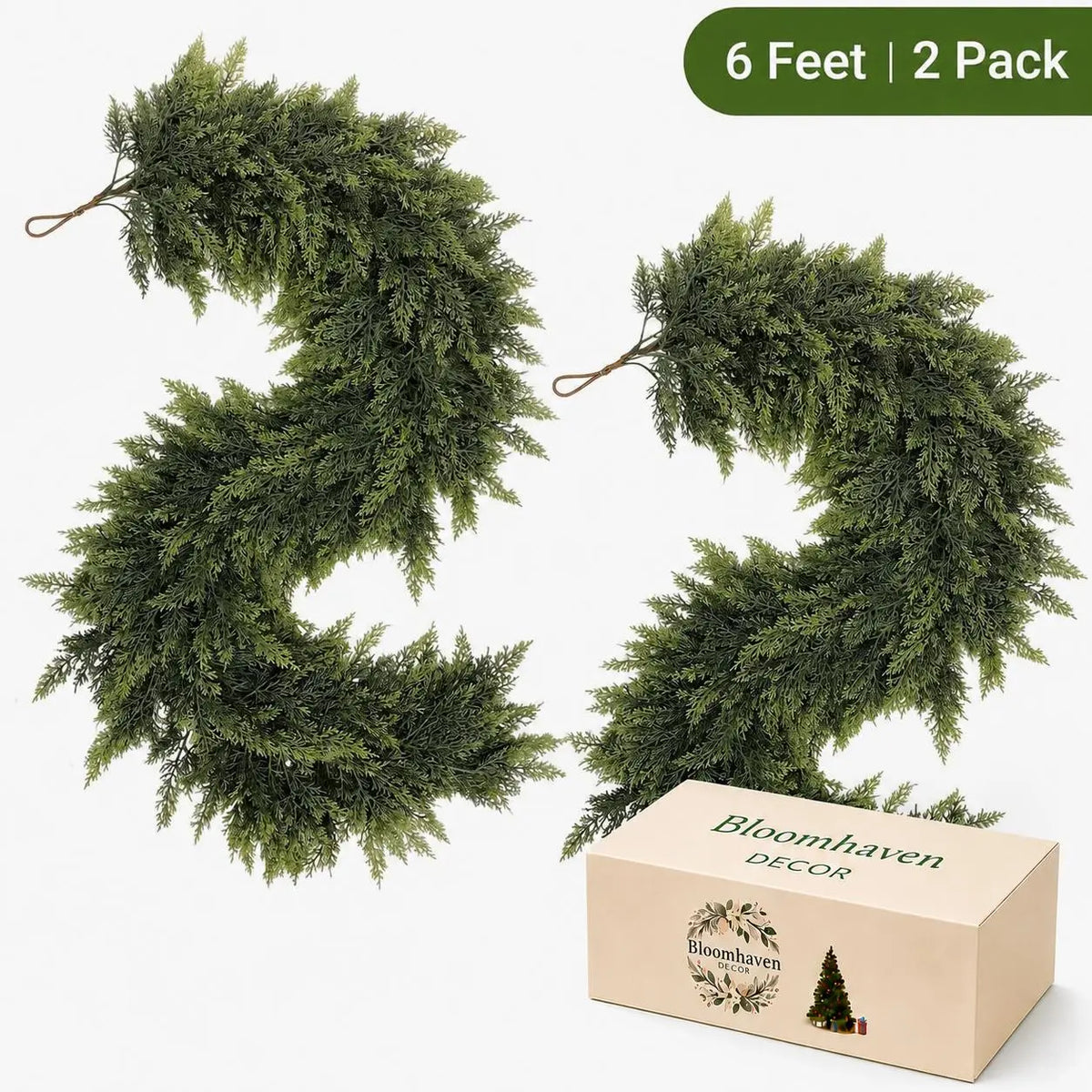 6FT Real Touch Cedar Garland 2-Pack | Christmas Mantel Decor