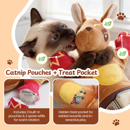 Rumble Roo  Cat Wrestling Toy, 22-Inch Kangaroo Puppet with Catnip Pouches & Treat Pocket