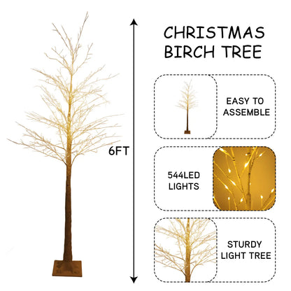 6ft Lighted Birch Tree with 544 Warm White LEDs | Auto Timer